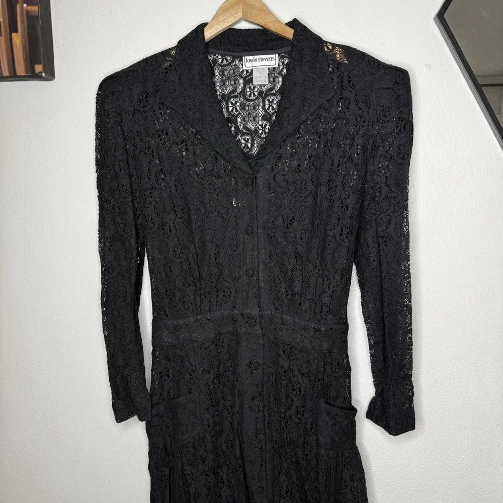 New Vintage‎ Karin Steven's Black Lace Whimsigoth Classic Midi Dress Dark Fairy